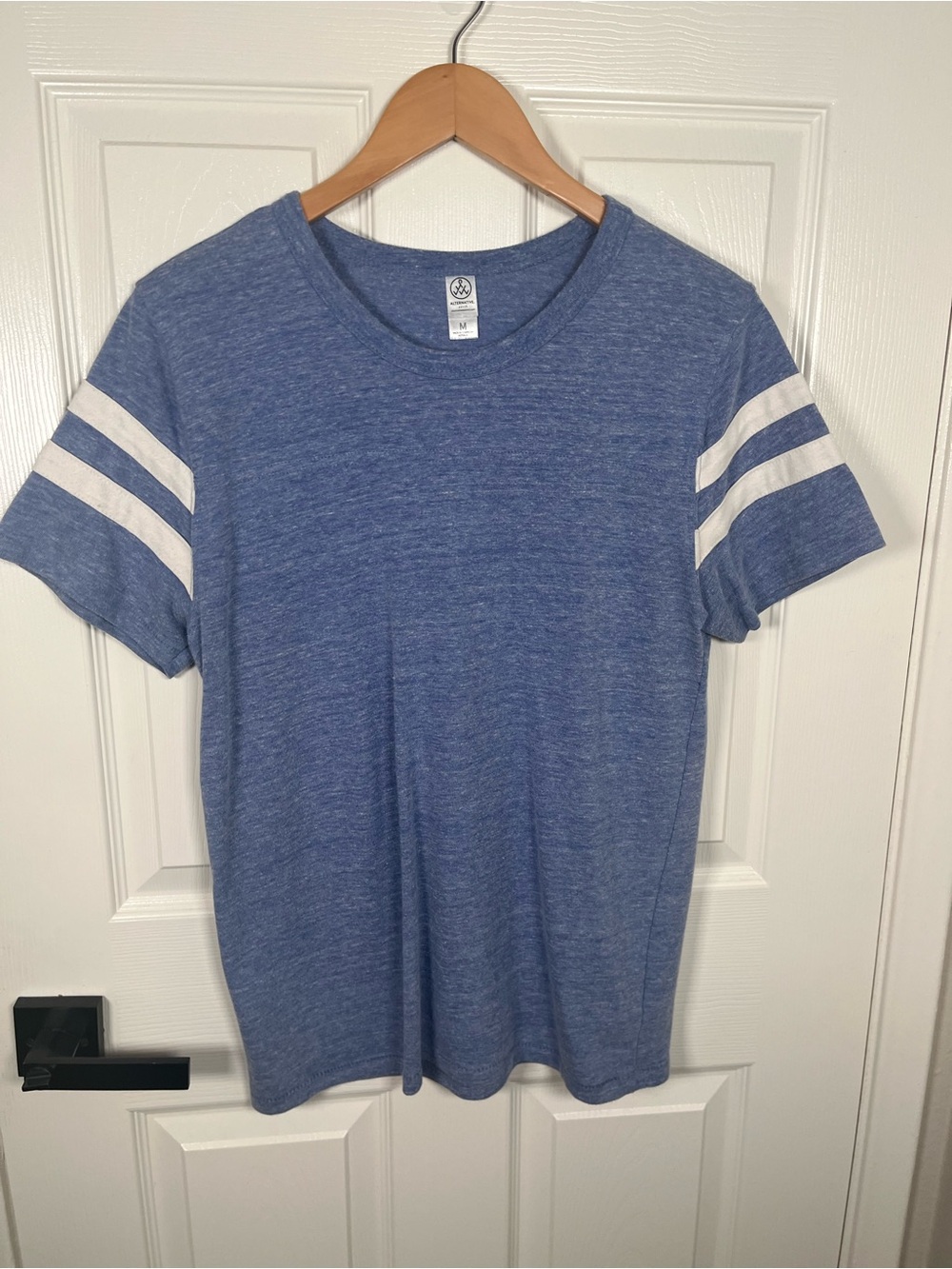 Alternative Apparel Heather Blue Short Sleeve Tee with White Sleeve Stripes